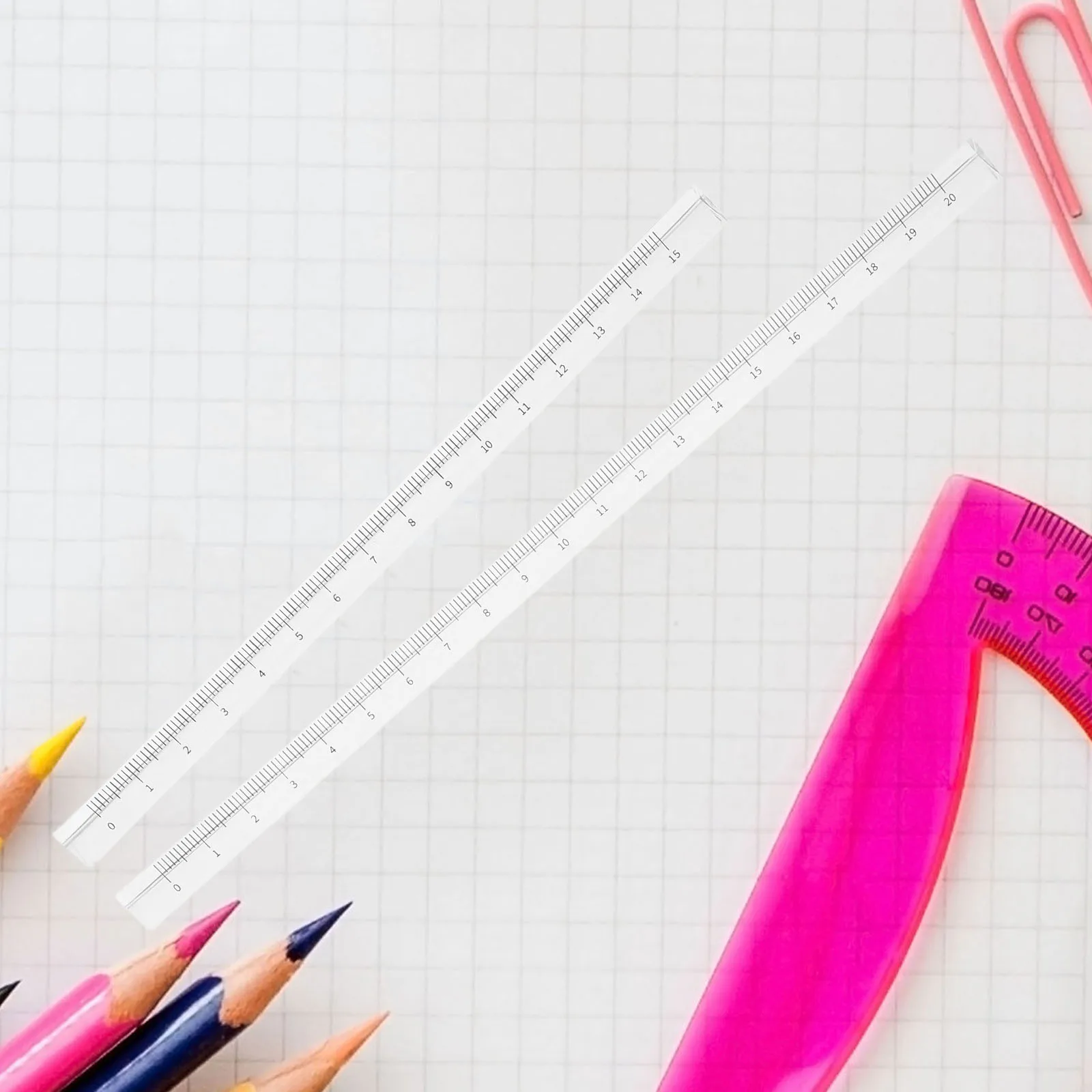 2pcs Transparent Triangular Clear Plastic Metric Ruler For Students School Office Use Lightweight Measuring Tool
