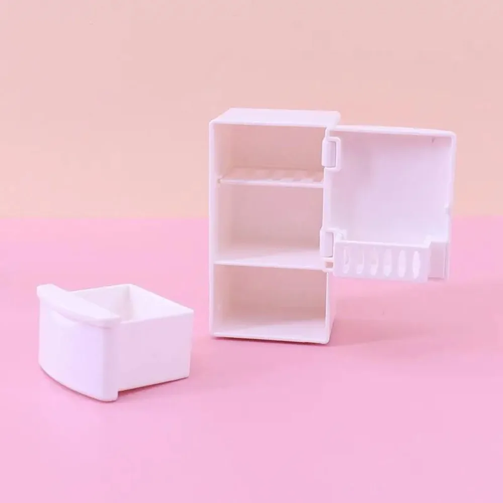 

Classic Dollhouse Miniature Fridge Kids Toy White Mini Kitchen Refrigerator Toys Mini Pink Dollhouse Freezer Model