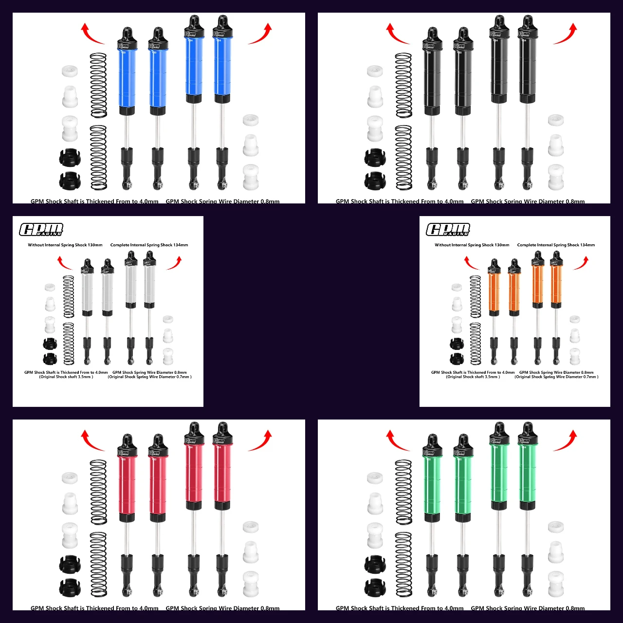 

Передний/задний амортизатор из сплава GPM, полный внутренний пружинный амортизатор (130 мм и 134 мм) для LOSI 1/8 LMT 2,0 Grave Digger