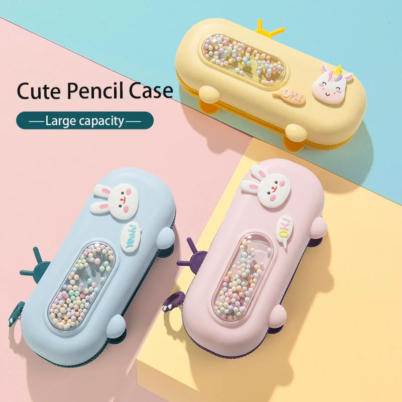 Large Capacity Cute Cartoon Silicone Pencil Case for Students Creative Pencil Bag Bubble Machine Styling Stationery Box