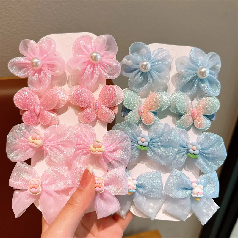 Summer Candy Color Children\'s Bow Hairpins Princess Super Fairy Gauze Flower Bangs Clip Girl\'s Harmless Side clamp Headdress