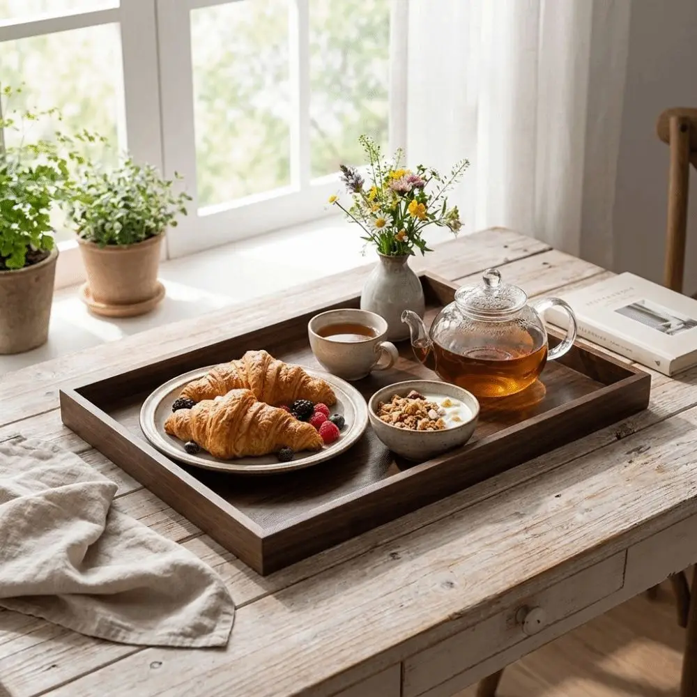 7Pcs/Set Rectangular Wooden Serving Tray Vintage Retro Display Tray Set Rustic Durable Nesting Multipurpose Trays Kitchen