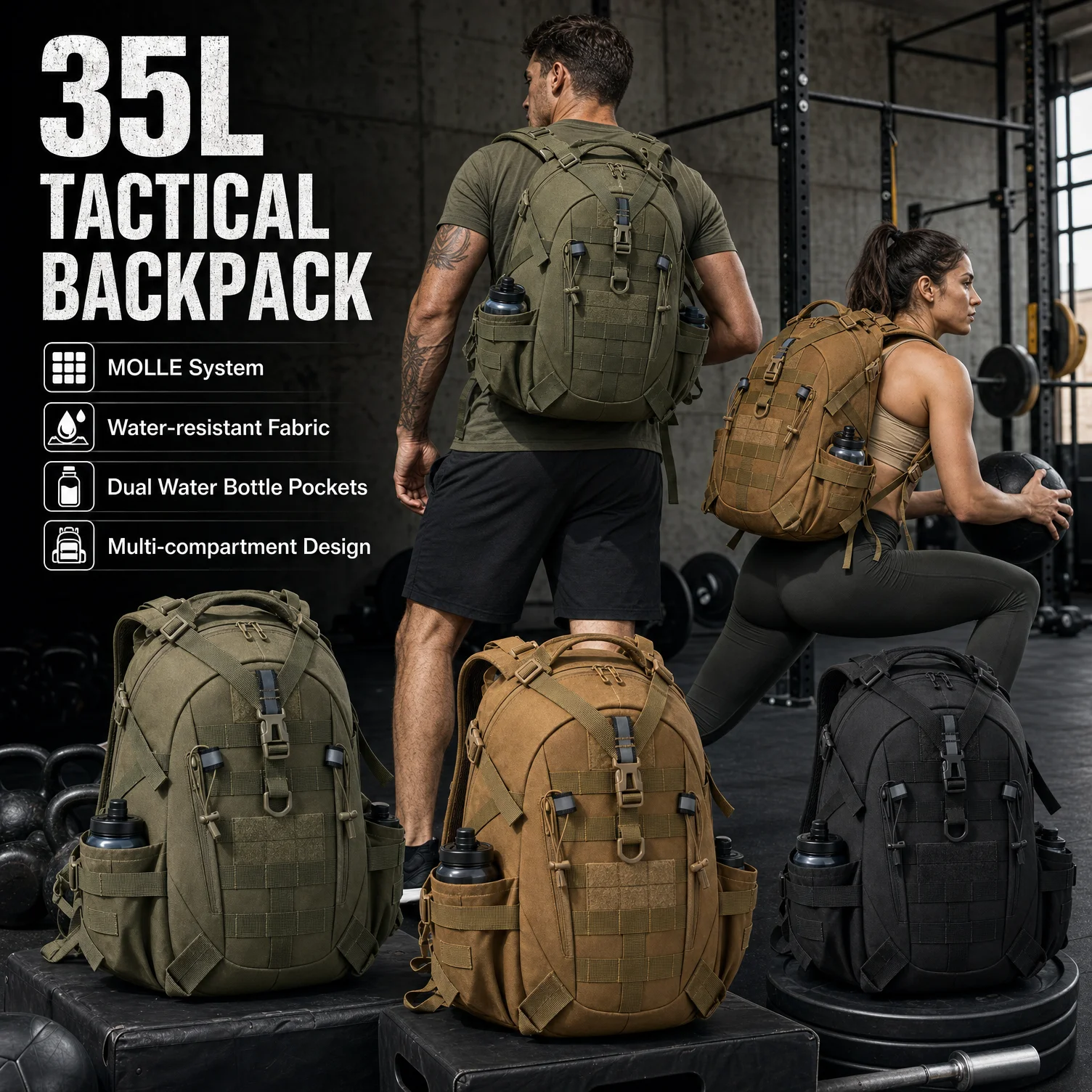 Rucksack Military Style - 35L Tactical Gym Backpack for Men