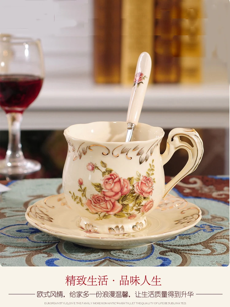 European style ceramic coffee cup set English afternoon flower tea elegant and high-end exquisite coffee cup for home use