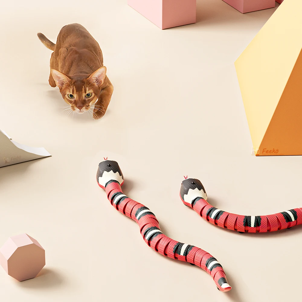 Interativo Snake Cat Teaser Pet Toy, brinquedos eletrônicos automáticos do gatinho, carregamento USB, indução, evitar obstáculos, anel de prata