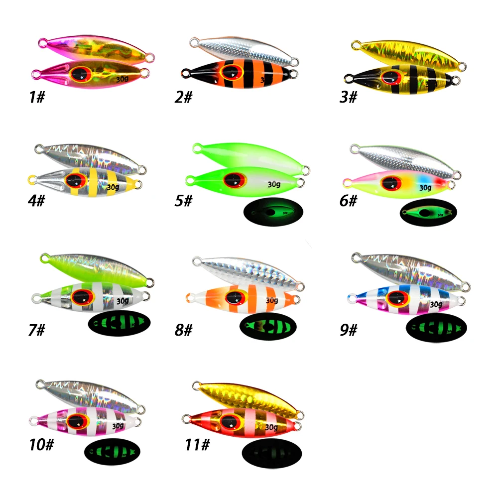 Slow Bee Slow Pitch Jig 30g 40g 60g Shore Casting Jigging Spoon Lure Glow Saltwater Sinking Fishing Lure with Hook Fishing Bait