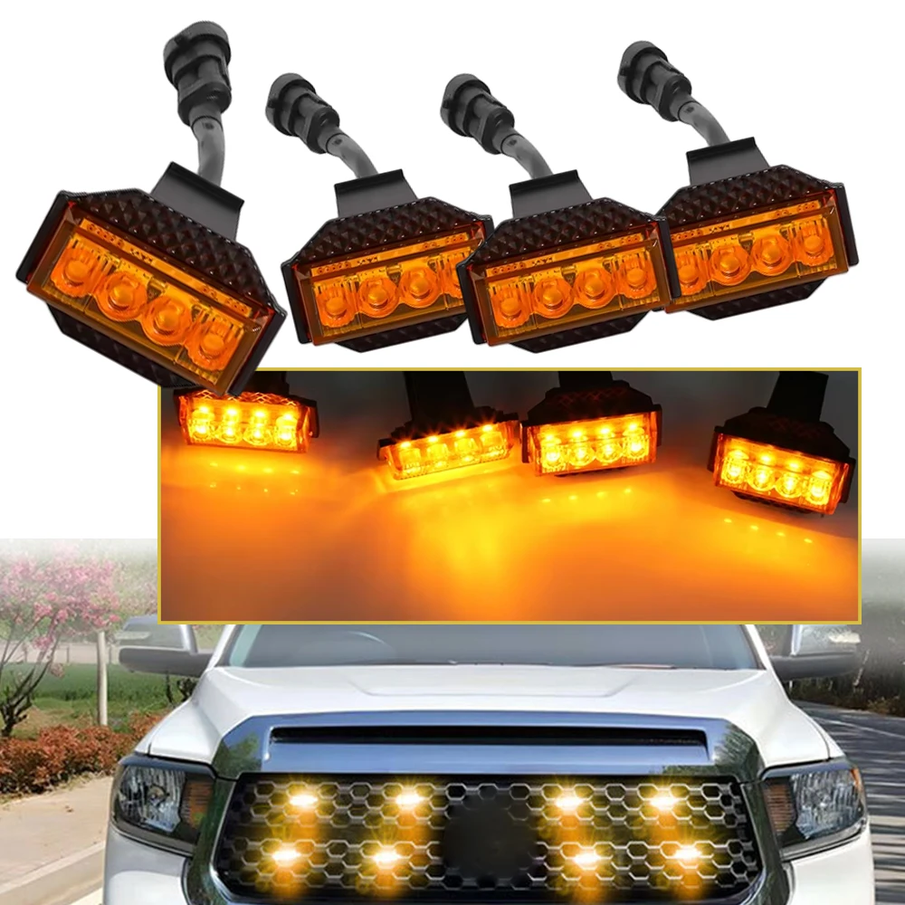 yellow light constantly on, one to four car grille lights fit for Toyota 2018-2021 Toyota Tundra (for left and right driving)