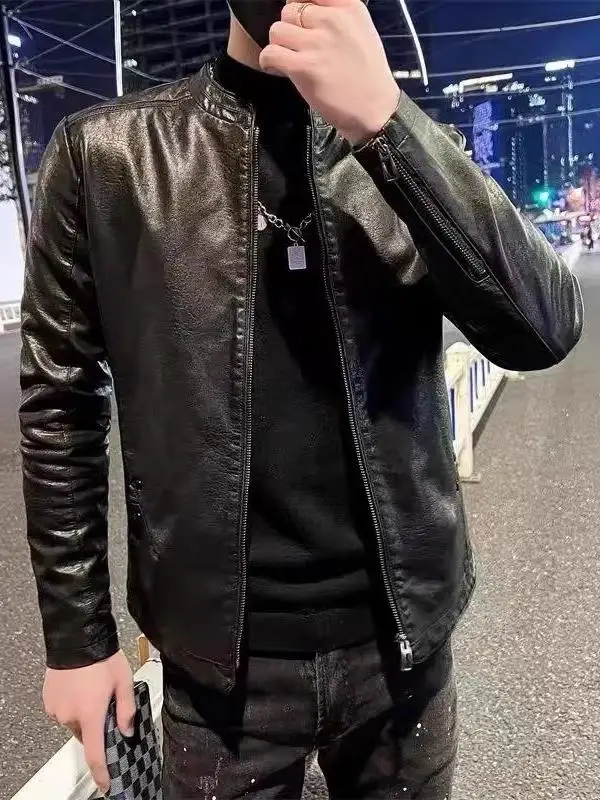 

ort Faionable Мужская куртка из искусственной кожи, модная уличная мотоциклетная куртка, молодежная куртка Vitali, однотонная застежка-молния