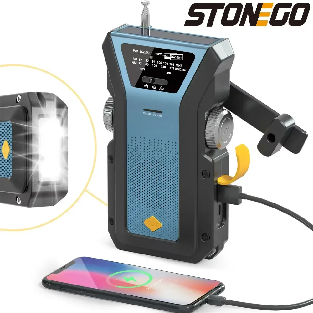 

STONEGO 4000mAh SOS Solar Battery Charger with Hand Crank and NOAA AM/FM Radio for Outdoor and Travel