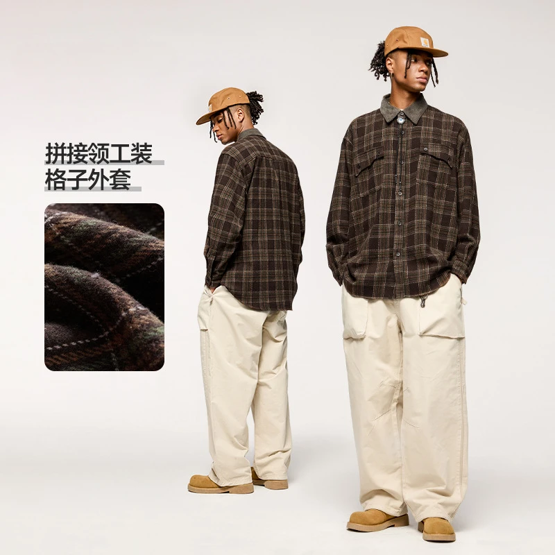 Heren Corduroy Kraag Geruit Gestreept Shirt 2024 Herfst/Winter Nieuwe Trend Losse Casual Japanse Jas Met Lange Mouwen