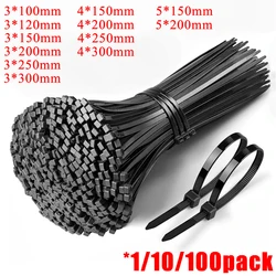 250/1000PCS Self-locking Plastic Nylon Tie Black 3*100 3*150 4*200 Cable Tie Fastening Ring Zip Wraps Strap Nylon Cable Tie Set