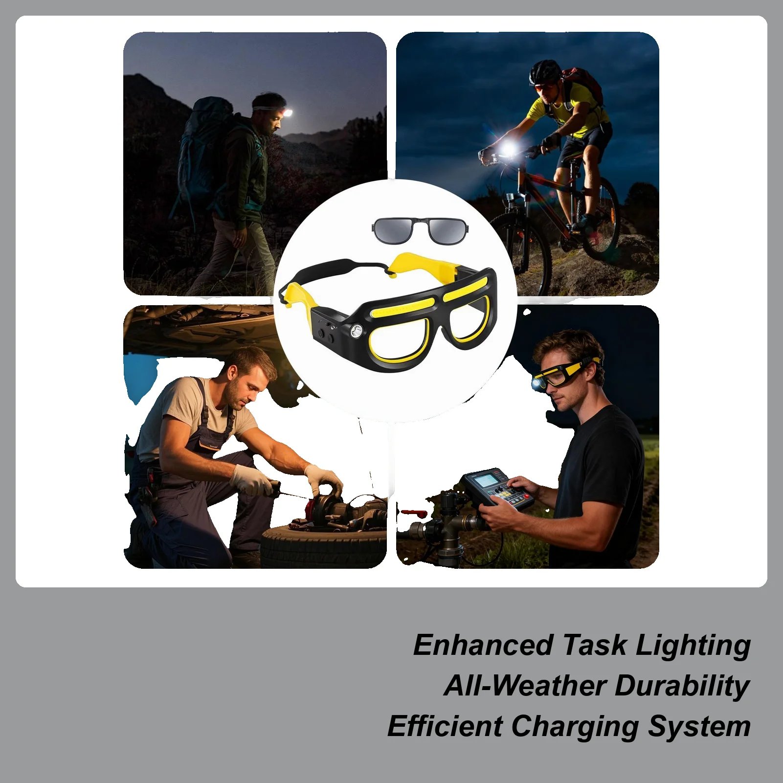Glasses with Lights Rechargeable Motion Sensor Safety Driving 5 Modes Smart Headlight Glasses for Outdoor Camping Cycling