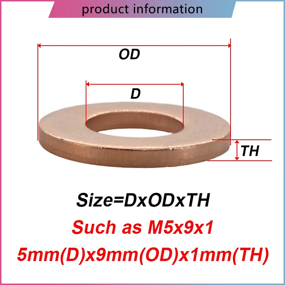 M5 M6 M8 M10 M12 M14 M16 M18 M20 M22 M24 M27 M33 M36 Solid Pure Copper Washer Oil Plugs Washer O-ring Gasket Flat Sealing Spacer
