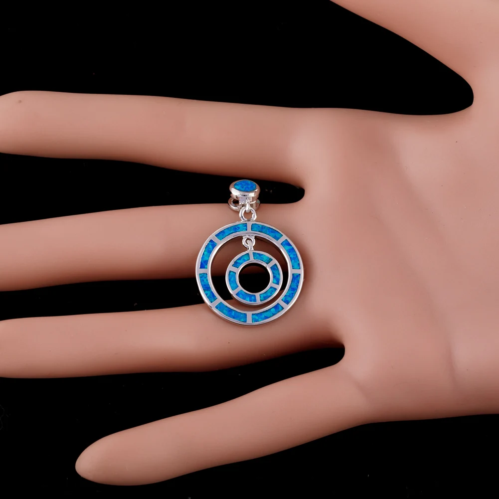 KONGMOON Double Circle Ocean Blue Fire Opal Jewelry for Women Pendant for Necklace