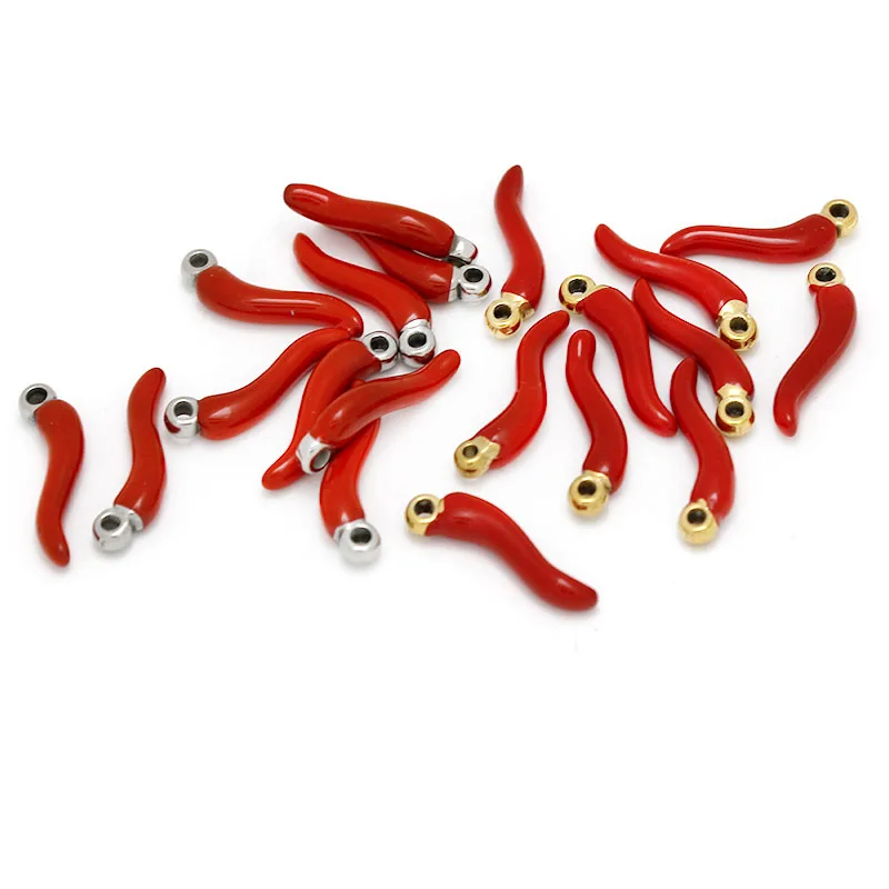10 piezas de colgantes circulares de acero inoxidable con forma de pimiento rojo para hacer joyas DIY - Accesorios para pendientes y collares