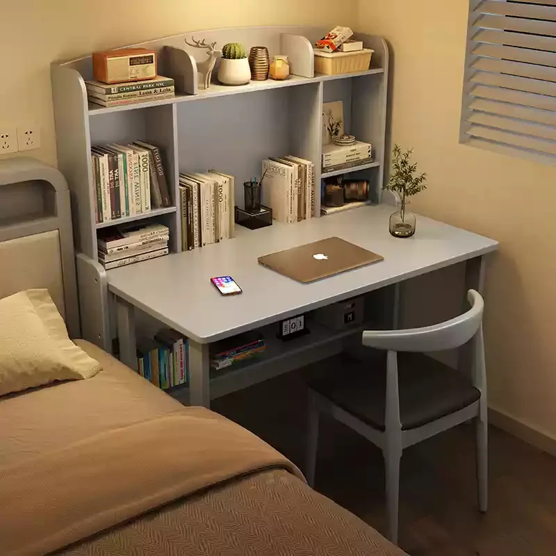 Bookshelf, study table, solid wood, integrated, telescopic, bedroom, folding, small apartment, office