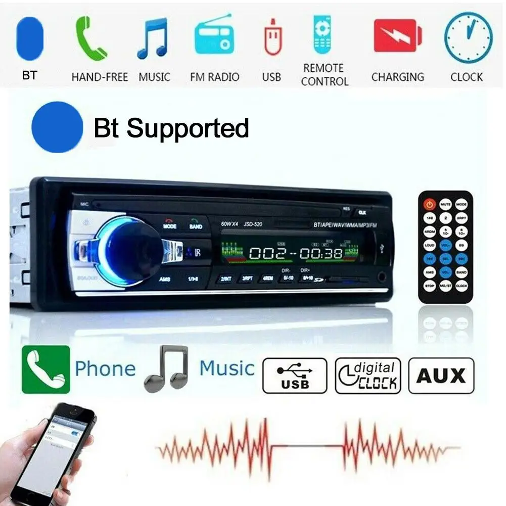 12/24V Car MP3 Player Bluetooth Hands-free Communication Audio Music Stereo USB/TF/AUX-IN/FM Car USB Card Insertion MP3 Radio