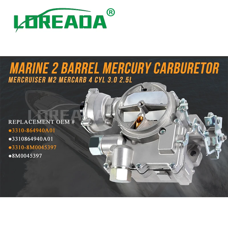 2 BBL New Marine Carburetor Carb W/Long Linkage For Mercruiser Rochester 2.5L 3.0L 4 CYL Mercury Engine Replace 3310-864940A01