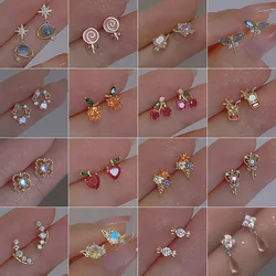 Unusual Sweet Cute Cherry Ice Cream Lollipop Stud Earrings for Women Students Personalized Fashion Party Jewelry Birthday Gifts