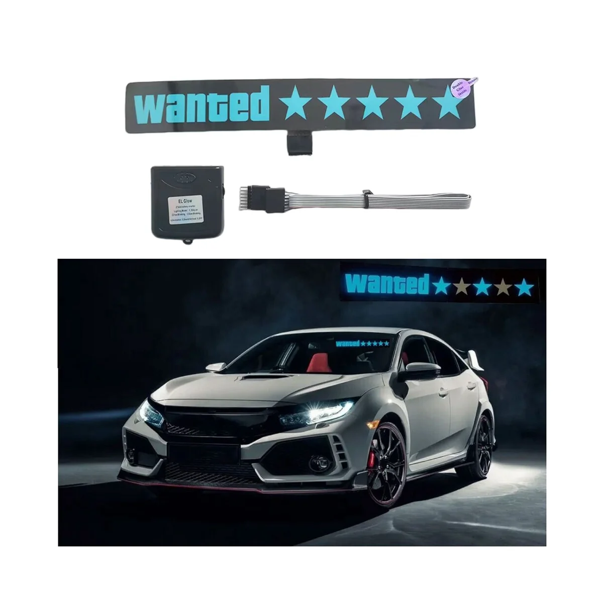 Windshield Electric Wanted Car LED Sign Window Stickers for JDM Glow Panel Accessories - Blue