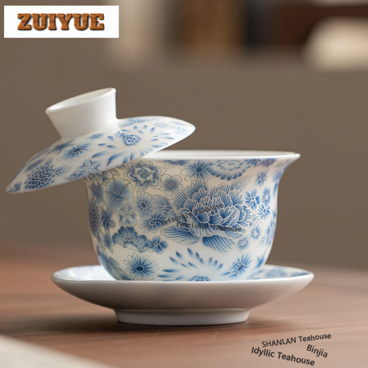 180ml Decal Peony Hovering Gaiwan Zen Tea Tureen Tea Bowl With Lid Kit Tea Maker Cover Bowl Chinese Tea Set Ornaments Craft