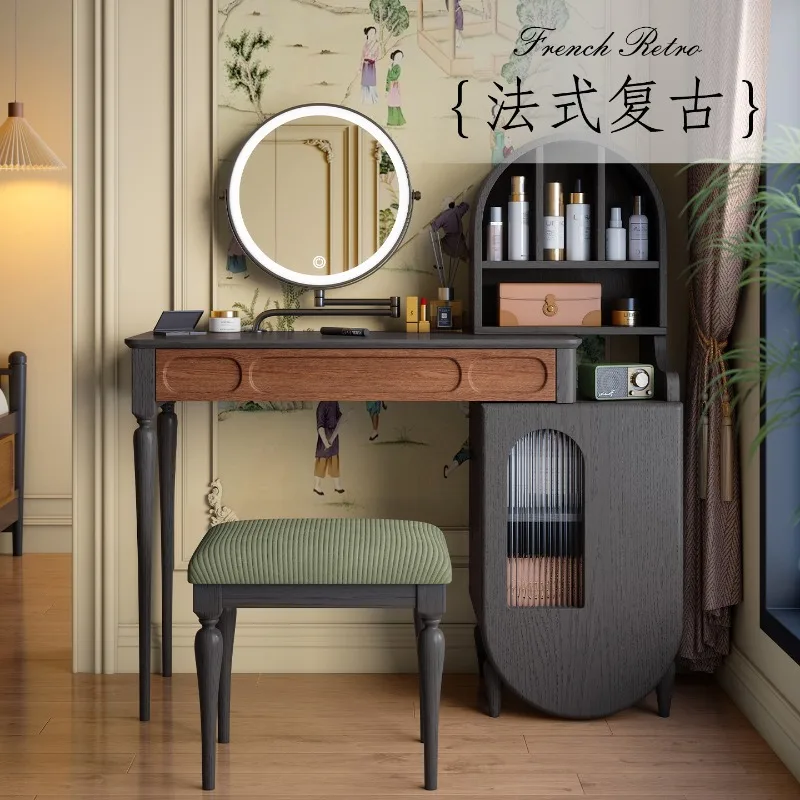 Dresser, chest, integrated French retro bedroom, retractable makeup table at the end of the bed, solid wood dresser