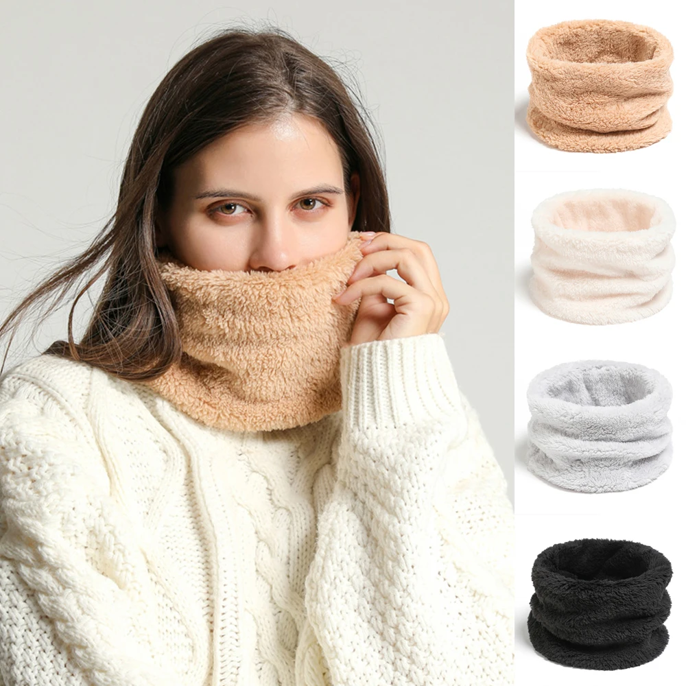 Fleece Lined Scarf Cashmere Warm Collar Scarf Solid Soft Neck Warmer Plush Female Scarf Winter Cold Outdoor Thicken Scarves