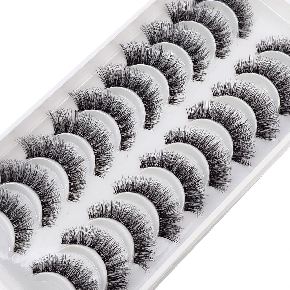 NEW 5-10 Pairs 3D Mink Lashes Handmade Fake Lashes Natural Long Eyelashes Soft Lashes Transparent Stem High Quanlity For Makeup