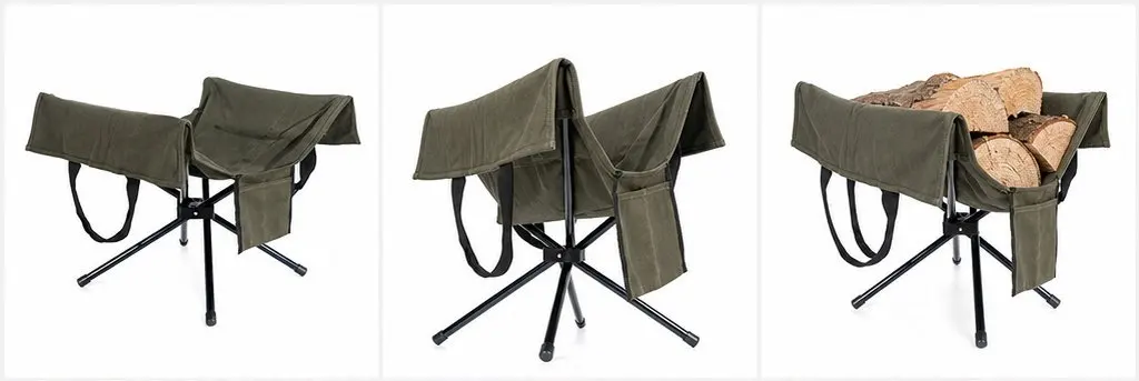 1Set Waterproof Canvas Firewood Bag Firewood Log Rack For Car Camping Winter Camp Lightweight Stable Aluminum