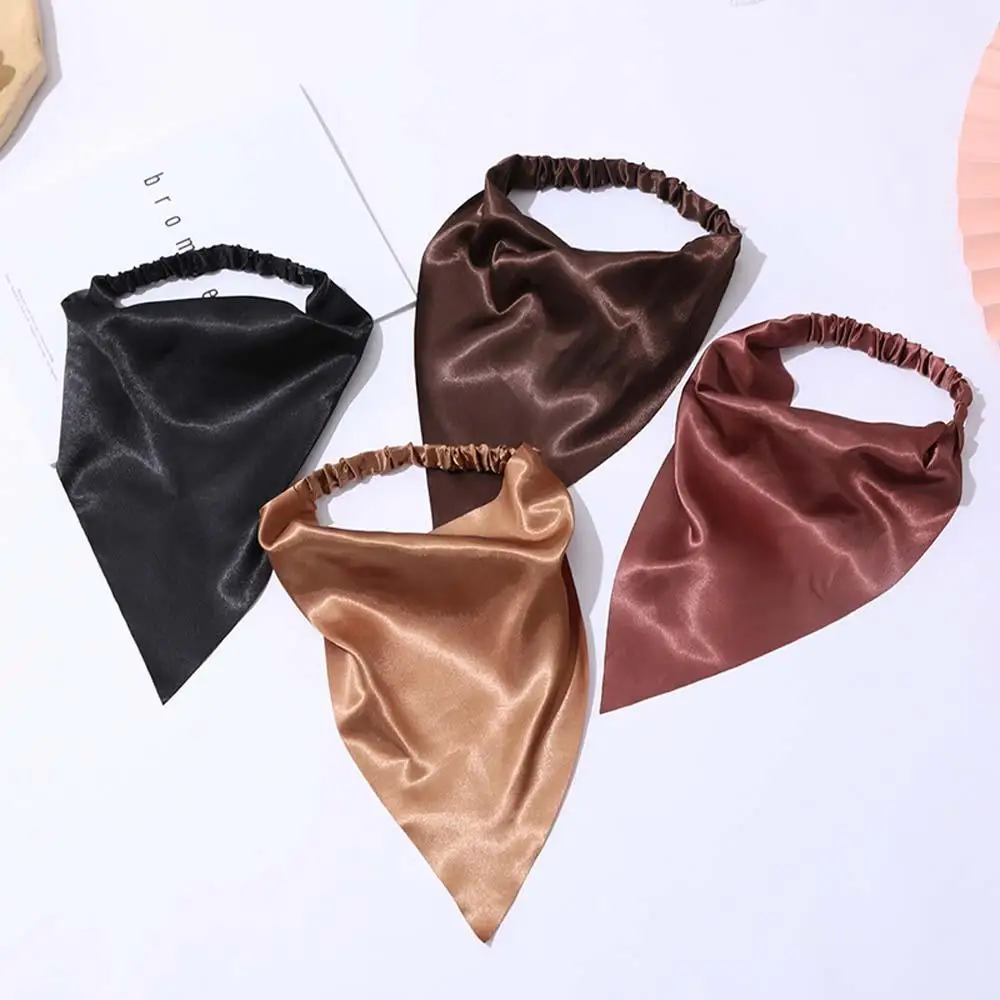 Elastic Glossy Silky Satin Headbands Women Bandana Turban Triangle Hair Scarf Headwrap