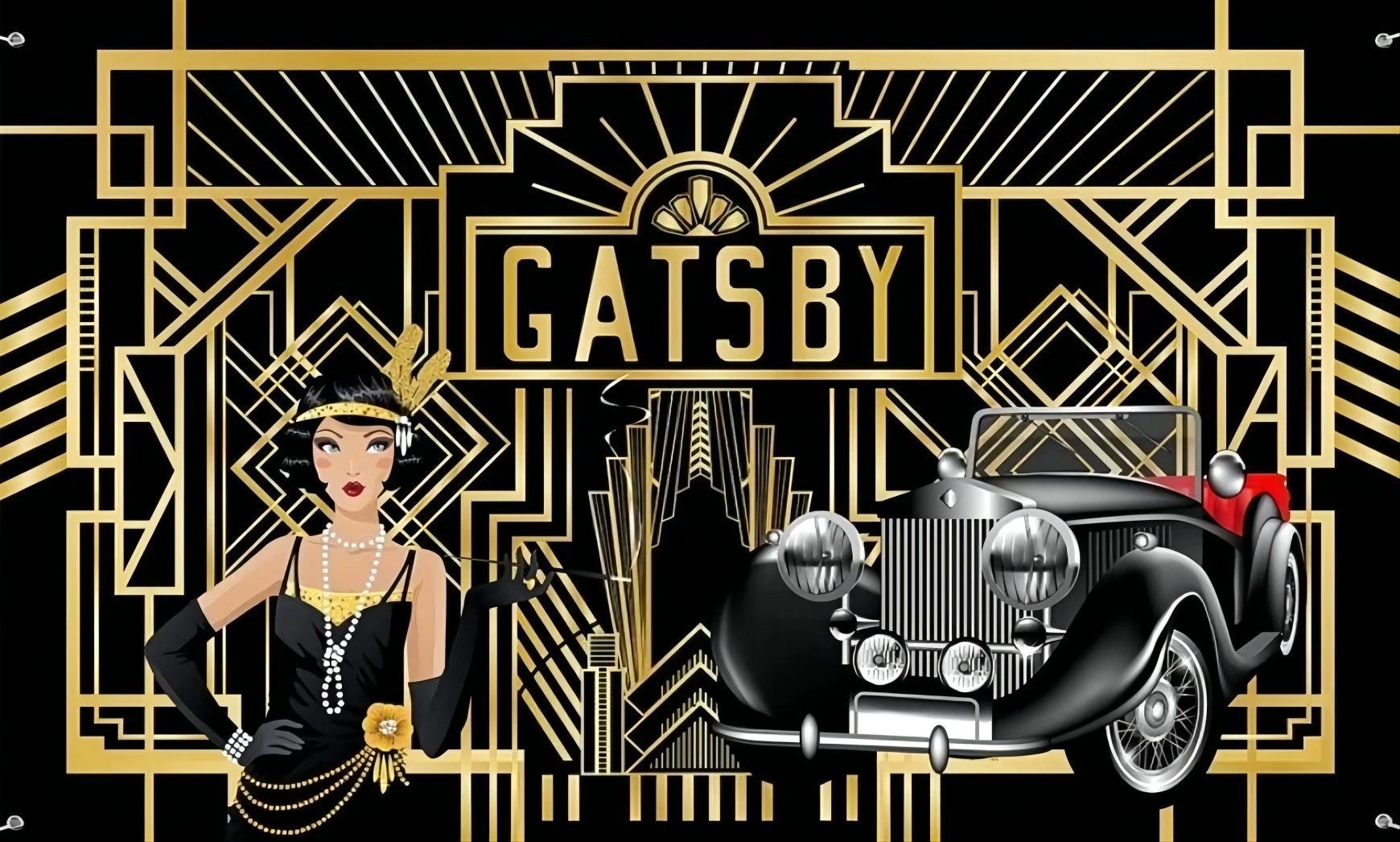 1920s Photography Background Black And Gold Roaring 20s Gatsby Birthday Party Backdrops For Wedding Art Vintage Dance Jazz