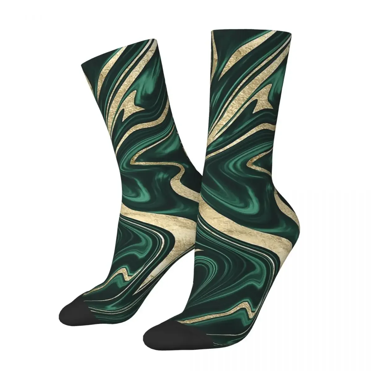 

Hip-hop Emerald Green Black Gold Marble Sports Socks Marbled Texture Polyester Socks for Unisex Sweat Absorbing