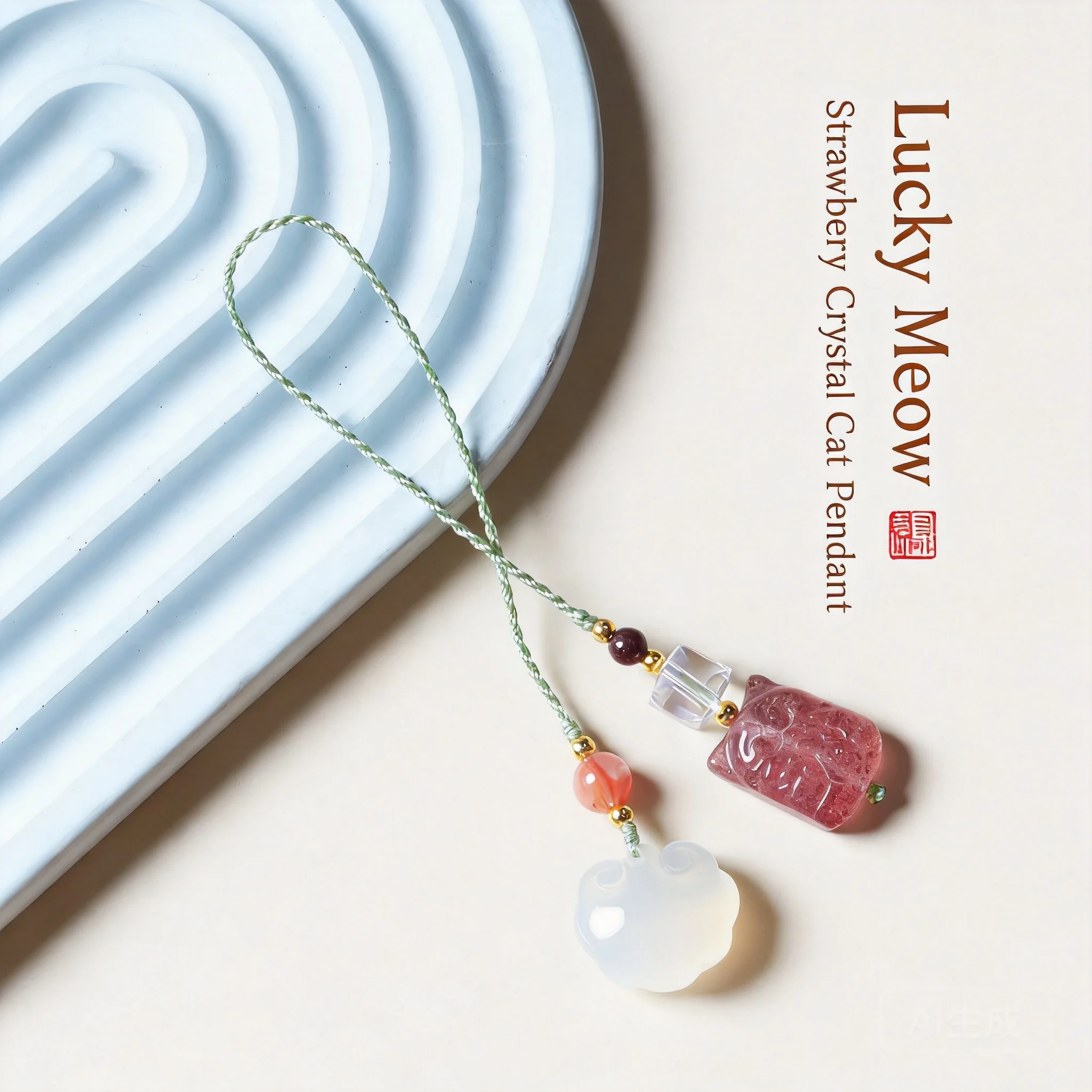 Chinese Style Lucky Strawberry Quartz Totoro Phone Lanyard White Agate Peace Lock Pendant Fortune Blessing Attract Love Cute Sho