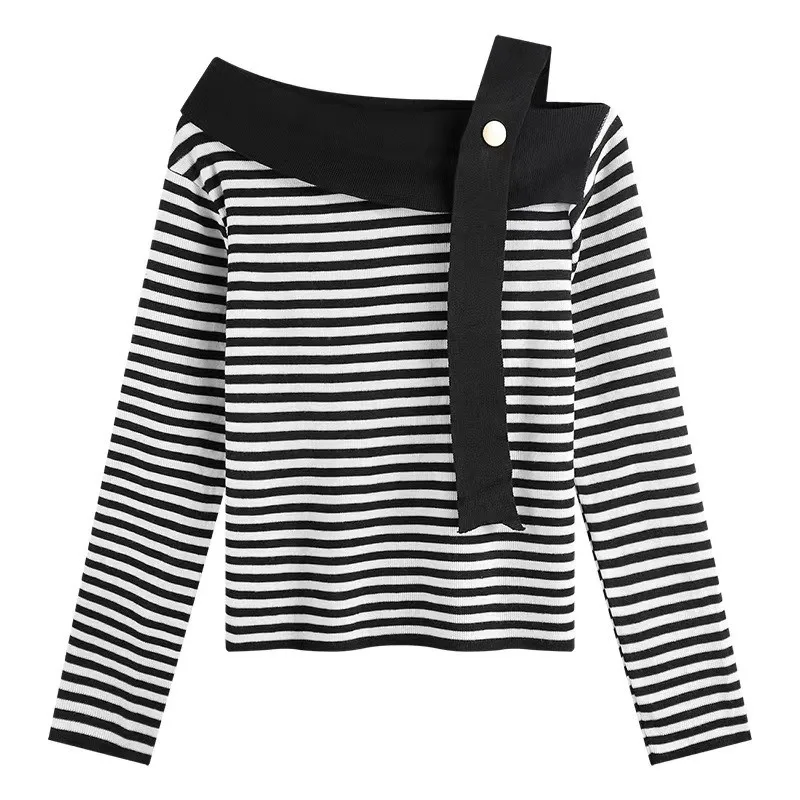 여성 여름 스웨터 한국 패션 스트라이프 우아하고 세련된 섹시 니트 풀오버 탑 시크 반팔 점퍼 의류 2025