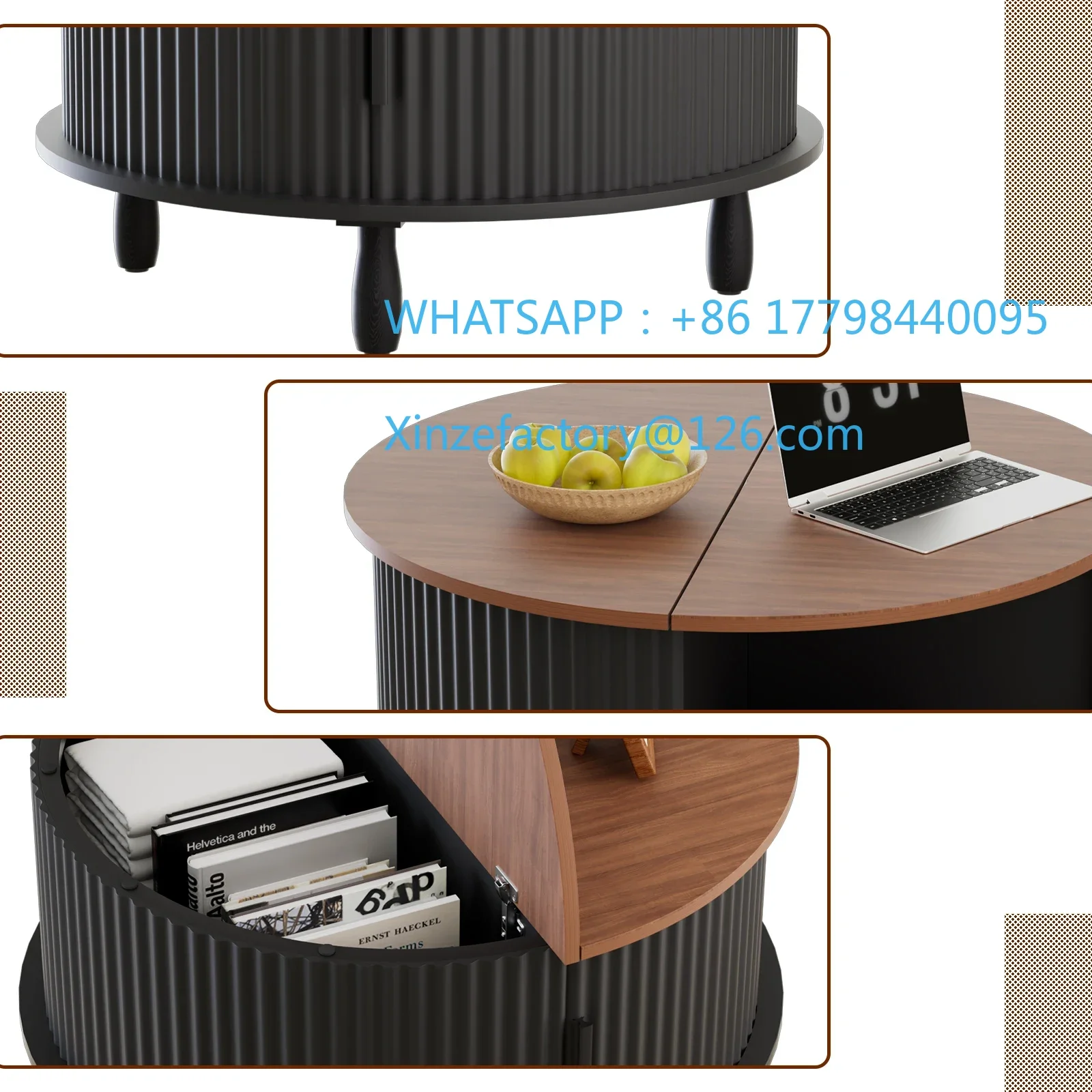 Mesa de centro redonda de madera personalizable de 30,7 pulgadas con función de almacenamiento adecuada para el hogar, sala de estar, oficina con gabinete deslizante