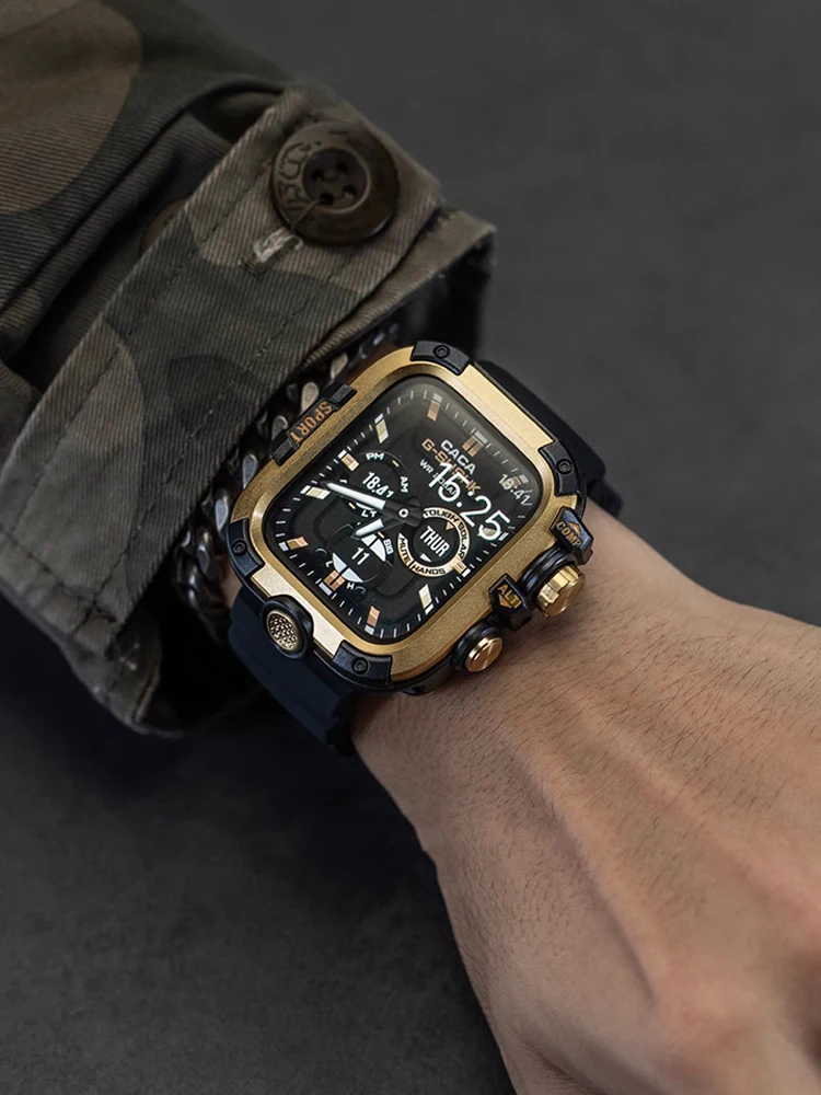 درع حافظة معدنية + حزام لساعة أبل 9 8 7 6 5 4 زجاج مقسى مقاوم للماء غطاء حماية لساعة iWatch 44 مللي متر 45 مللي متر