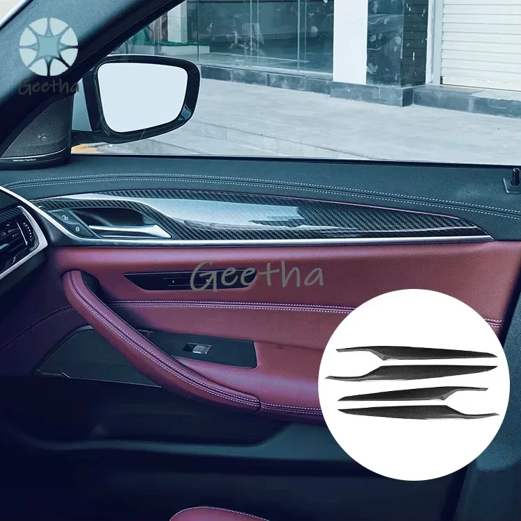 

For ES 4 PCS Car Interior Accessories Black Carbon Fiber Car Part For BMW 5 Series G30 G30 G31 G38 6' G32 GT Inner Door Trim