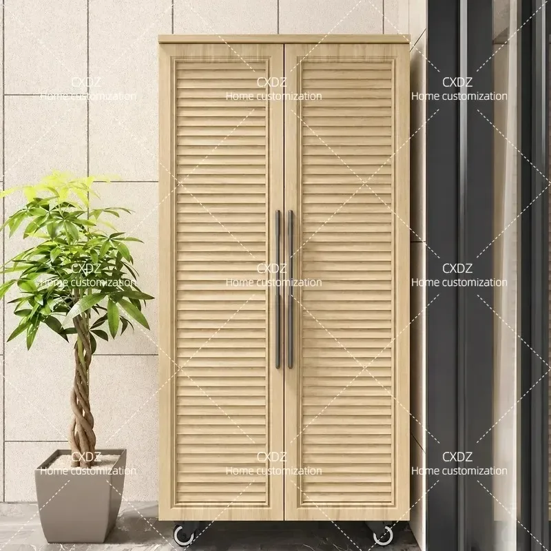All Aluminum Alloy Outdoor Storage Cabinet with Pulleys Waterproof Sunproof Shoe Locker for Villa Courtyard Entrance Sundry