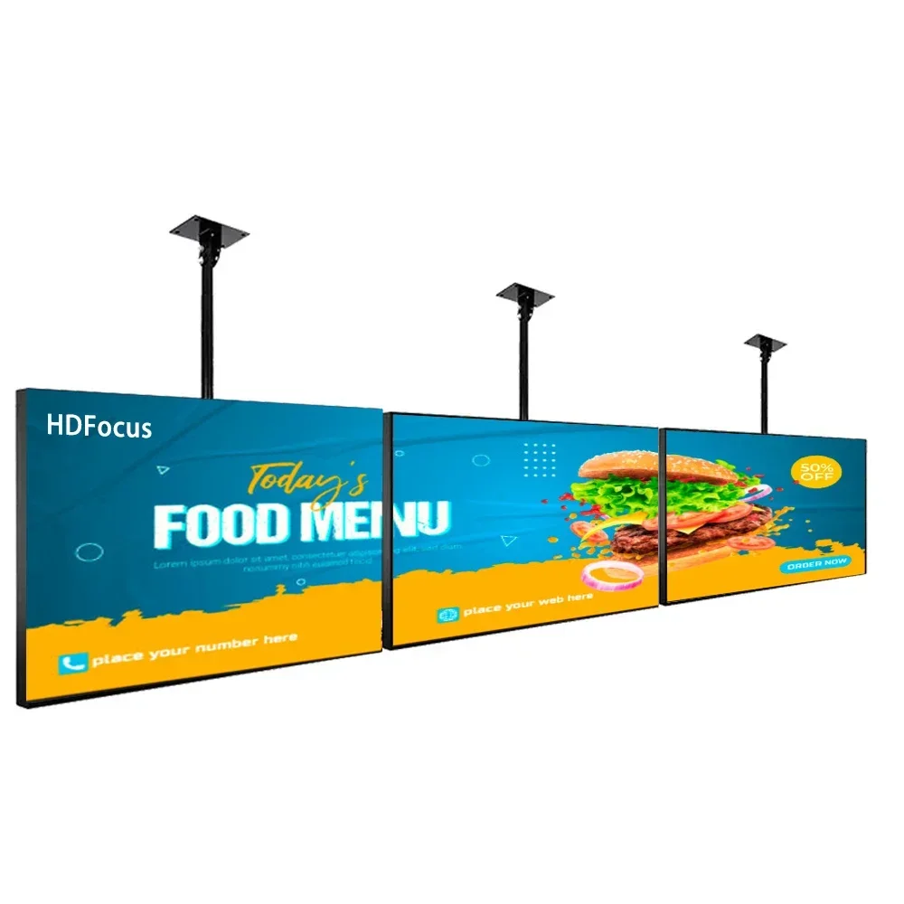 HDFocus 55 inch Hanging Digital Menu Board  Sign Billboard Advertising Menu Display Screen for Fast Food Restaurants