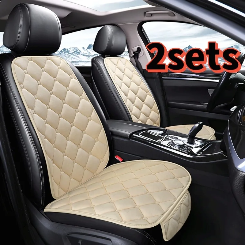 

2 Sets Diamond-Pattern Plush Winter Car Seat Cushions with Silk Cotton Driver & Back Seat Cover Set for Office and Home Use