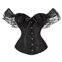 Sexy Corset Top Plus Size Overbust Corselet Floral Lace Up Bustiers & Corsets Straps Sleeve Vintage Burlesque Costumes