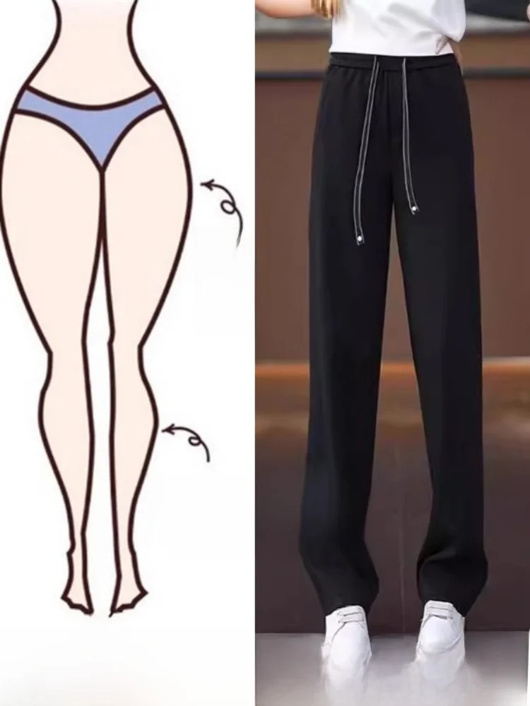 Eis Seide Schlank Breite Bein Hosen frauen Herbst Neue Dünne Lose Abnehmen Driften Casual Gerade Bein Hosen Hohe Taille Hose
