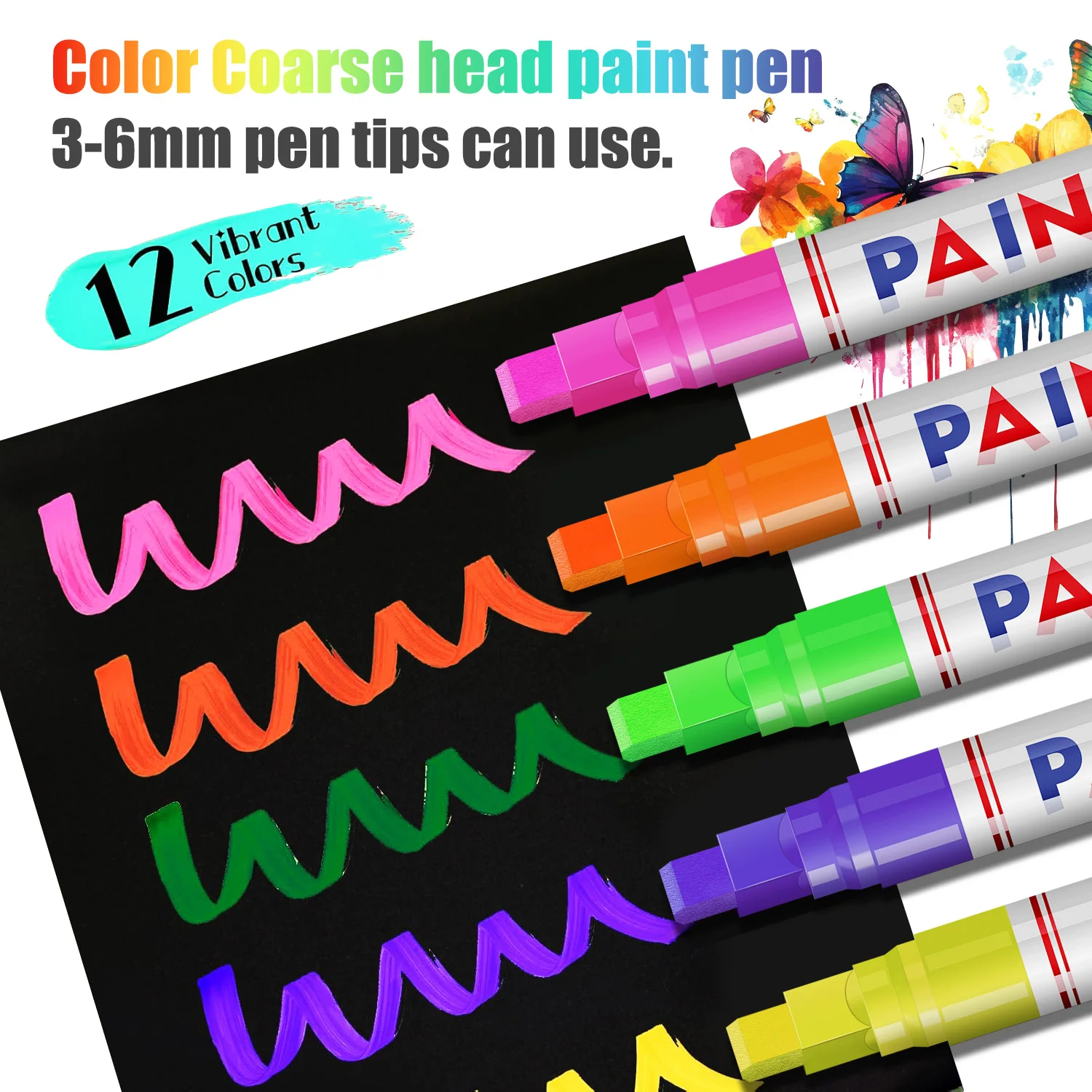 12 Colors Painting Pen Waterproof Permanent Graffiti Touch Up Tyre Marker Auto Rubber Tire Tread Mark Pen for Bike Cars Metal