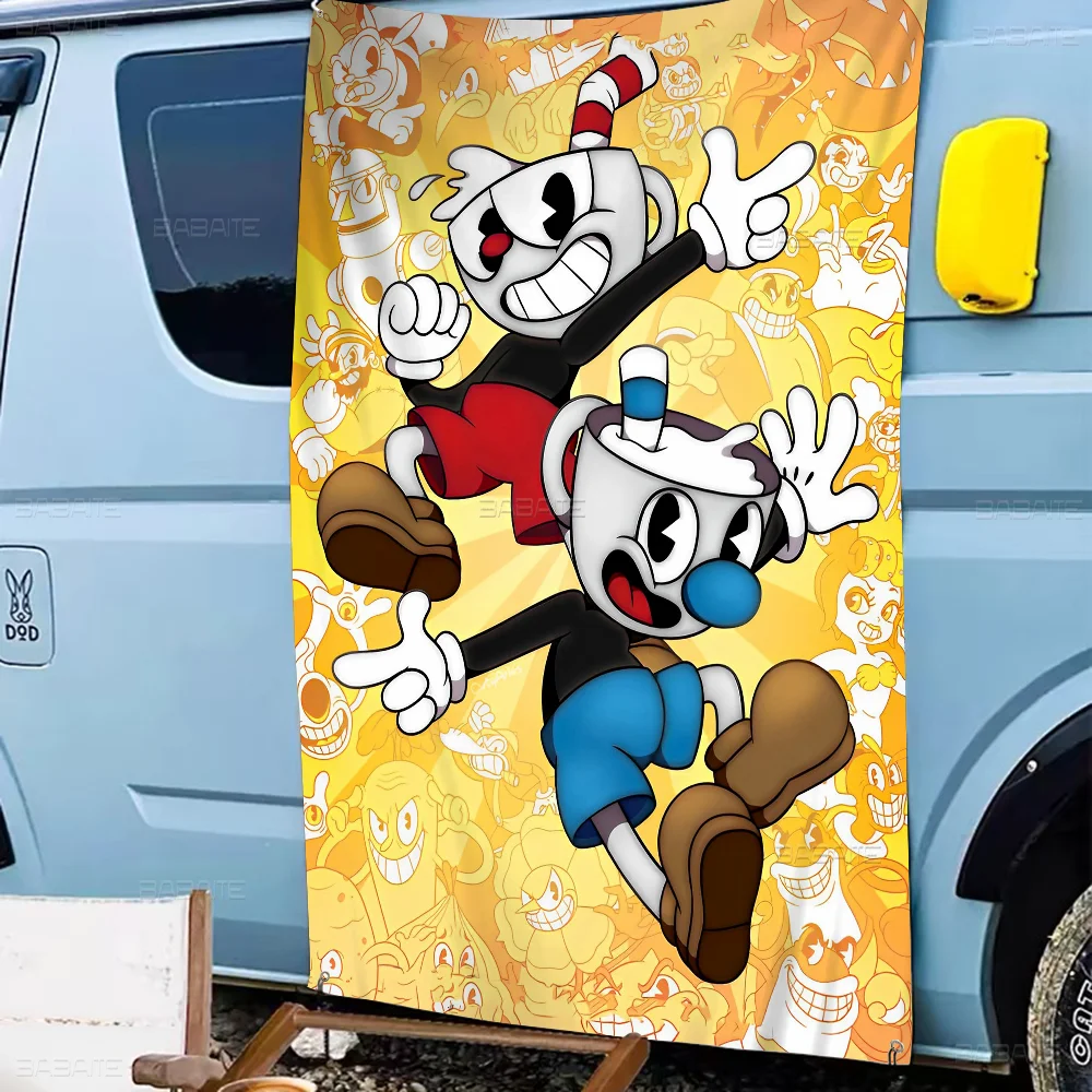 Anime Cartoon C-Cupheads Banner Art Printing Japanese Wall Flag Anime Wall Hanging Home Decor