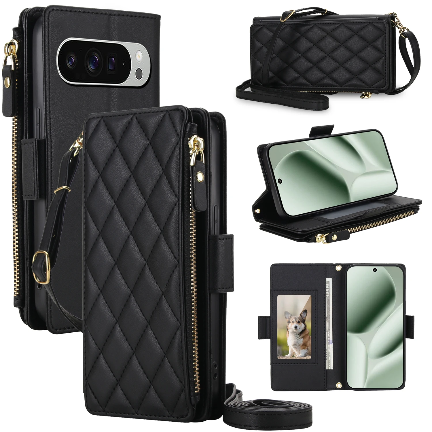 Luxury Crossbody Wallet Leather Cards Holder Phone Case For Google Pixel 10 9 Pro XL 9A Shockproof Protection Cover Accessories