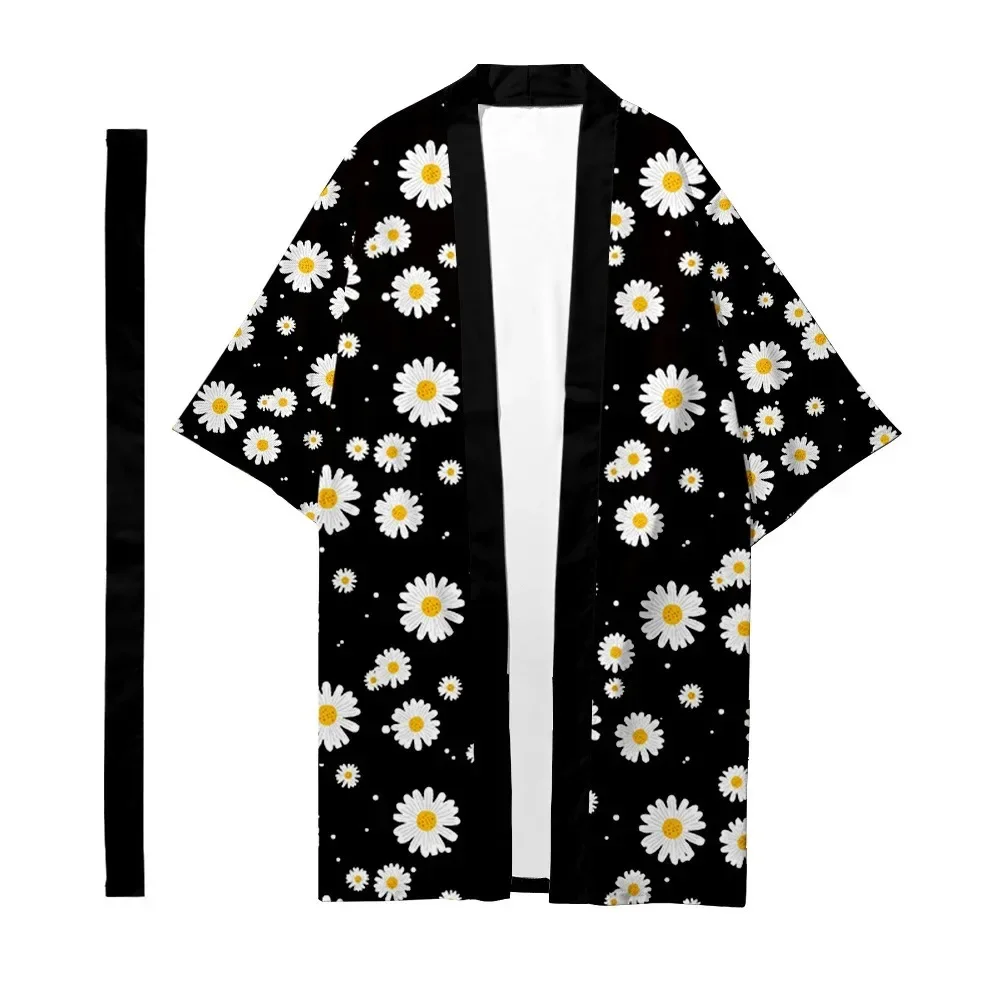 

Men Japanese Long Kimono Daisy Print Cardigan Women Casual Samurai Kimono Fashion Shirt Stylish Yukata Jacket Bathrobes Haori