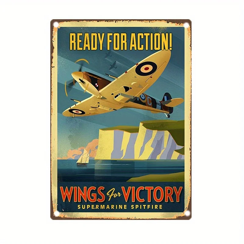 Panneau métallique vintage Supermarine Spitfire, - Art mural classique, couleurs vives, parfait pour la décoration de la maison, du bar ou du bureau - Du
