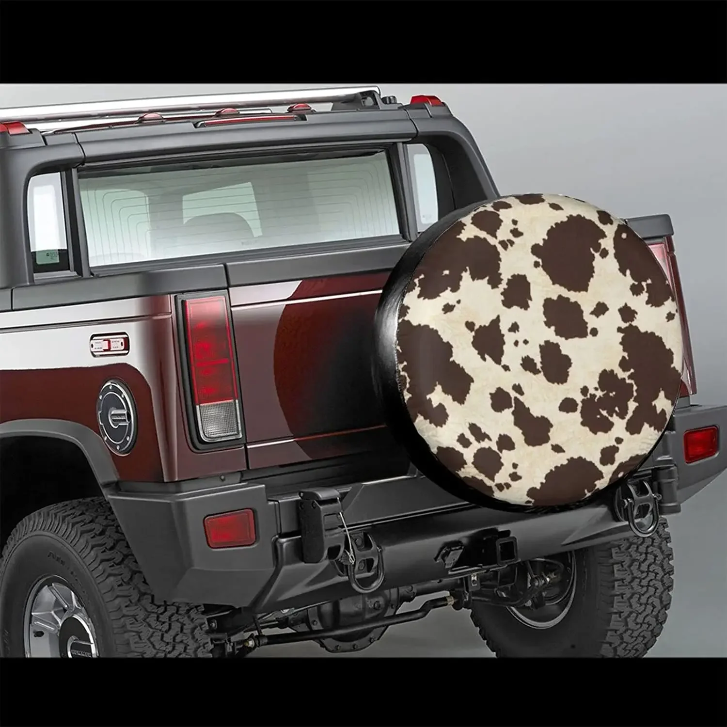 Brown Cowhide Print Spare Tire Cover Waterproof Universal Wheel Cover Dust-Proof Tire Wheel Protector 14