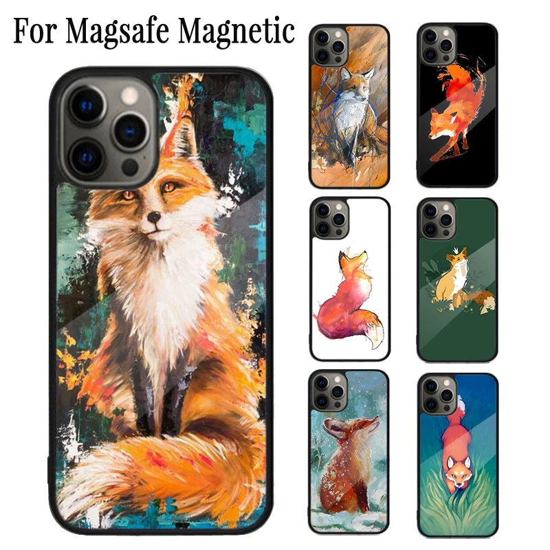 Fox Art Magnetic Phone Case Coque For iPhone 16 15 14 Plus 13 12 Mini 11 Pro Max Magsafe Wireless Charging Cover