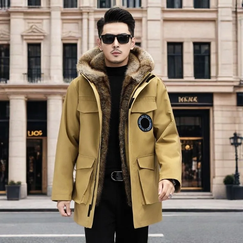 

High Quality Parka Jacket Fur Men's Pie Overcome Mink Detachable Liner Thickened Mid-length Coat Fur One-piece New Men Clothing